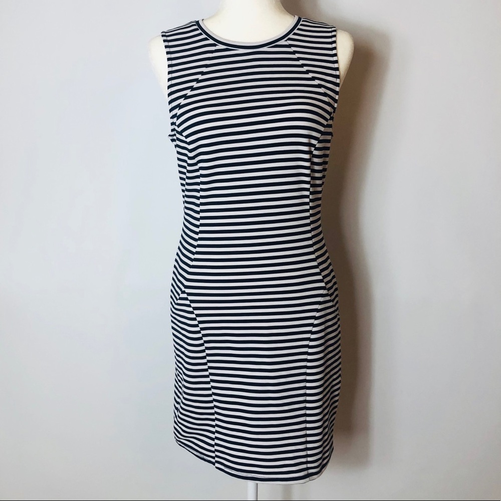 Monteau Sleeveless Dress Navy/White Striped, Large